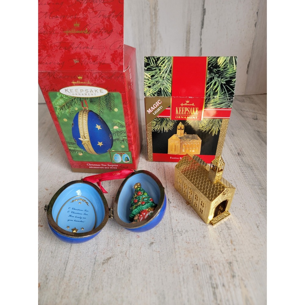 Hallmark Christmas tree surprise Church religious ornament Xmas set
